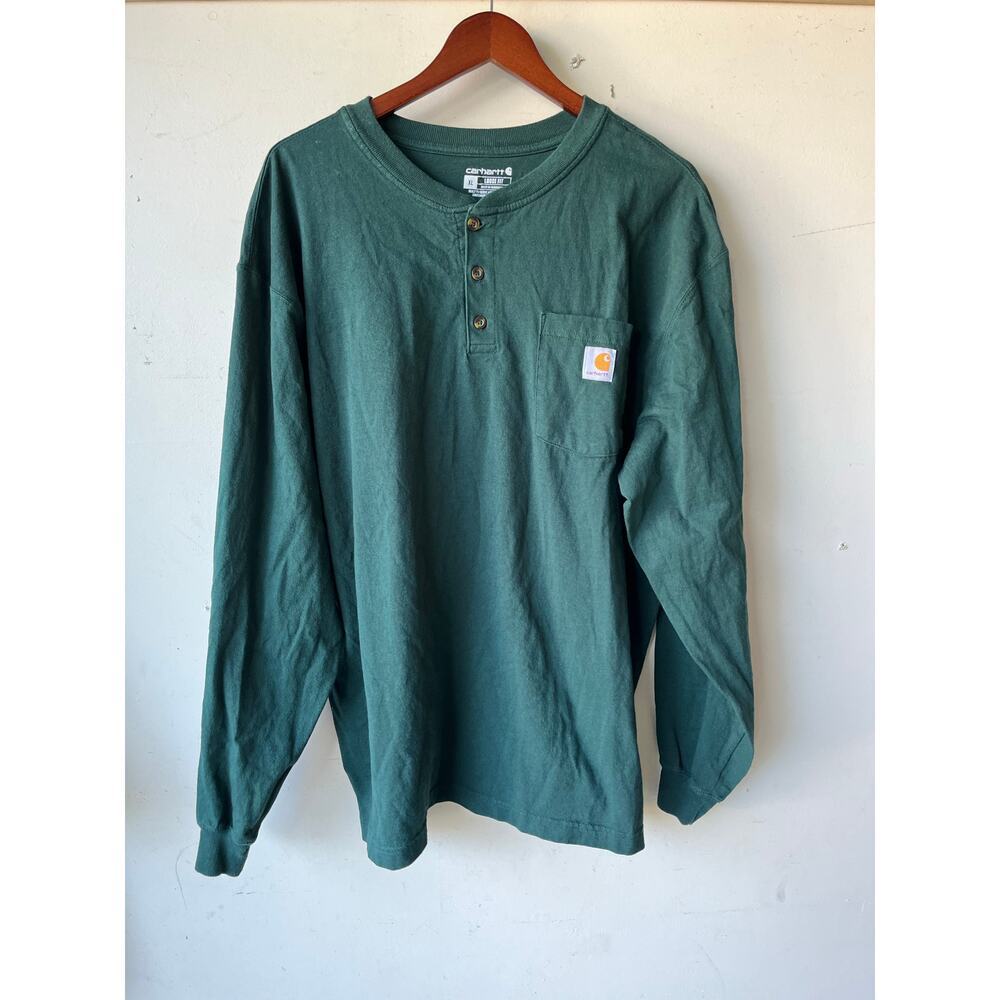 Mens Carhartt Loose Fit 100% Cotton Henley Shirt Size XL Green - Picture 2 of 5